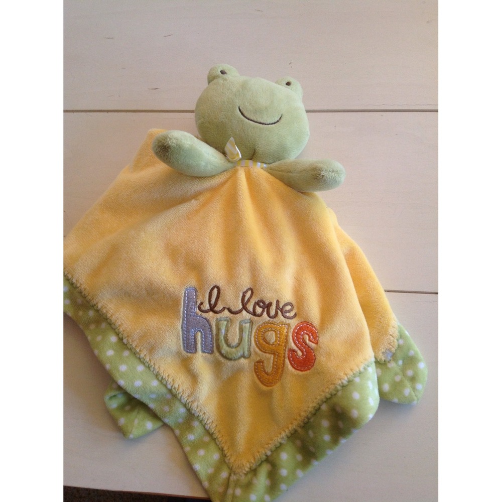 Carters I Love Hugs Frog Security Blanket‎ Lovey Yellow Green Dot Baby Blankie